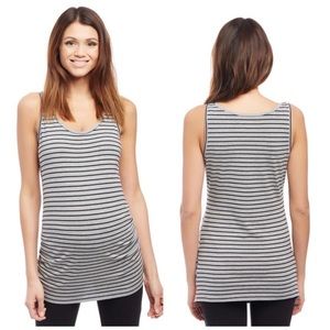 Side Ruched Scoop Neck Maternity Stripe Tank Top
